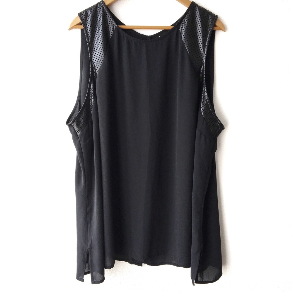 Lane Bryant Leather Trim Top Laser Cut Button Up